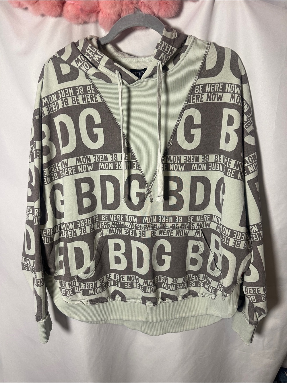 BDG Mint Green & Gray All-Over Logo Pullover Hoodie